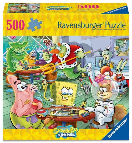 Produktbild: Erwachsenenpuzzle 500 Teile - SpongeBob Schwammkopf - Spieleabend in der Krossen Krabbe