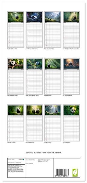 Produktbild: Familienplaner 2026 - Schwarz auf Wei&szlig; - Der Panda-Kalender mit 5 Spalten (Wandkalender, 21 x 45 cm) CALVENDO