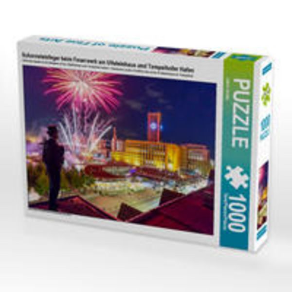 CALVENDO Puzzle Schornsteinfeger beim Feuerwerk am Ullsteinhaus und Tempelhofer Hafen | 1000 Teile Lege-Größe 64x48cm Foto-Puzzle für glückliche Stund