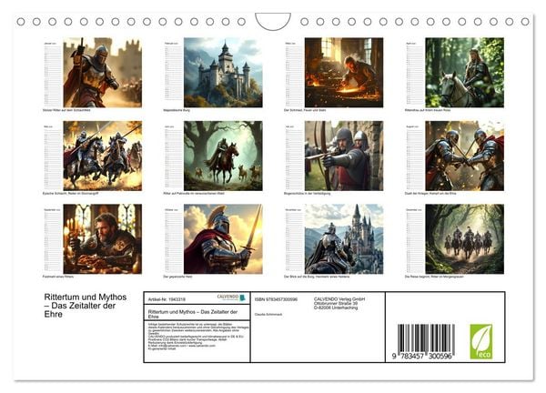 Produktbild: Rittertum und Mythos &ndash; Das Zeitalter der Ehre (Wandkalender 2026 DIN A4 quer), CALVENDO Monatskalender