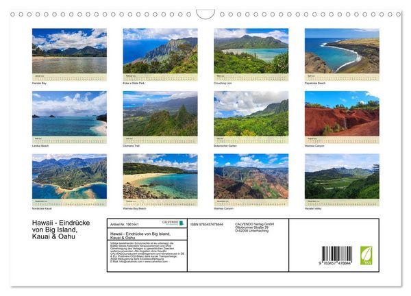Produktbild: Hawaii - Eindr&uuml;cke von Big Island, Kauai & Oahu (Wandkalender 2026 DIN A3 quer), CALVENDO Monatskalender