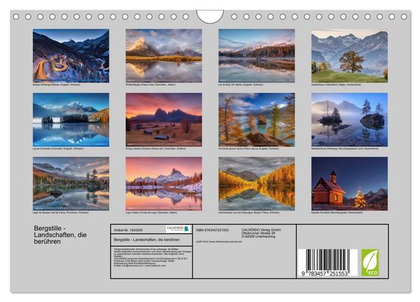 Produktbild: Bergstille - Landschaften, die ber&uuml;hren (Wandkalender 2026 DIN A4 quer), CALVENDO Monatskalender