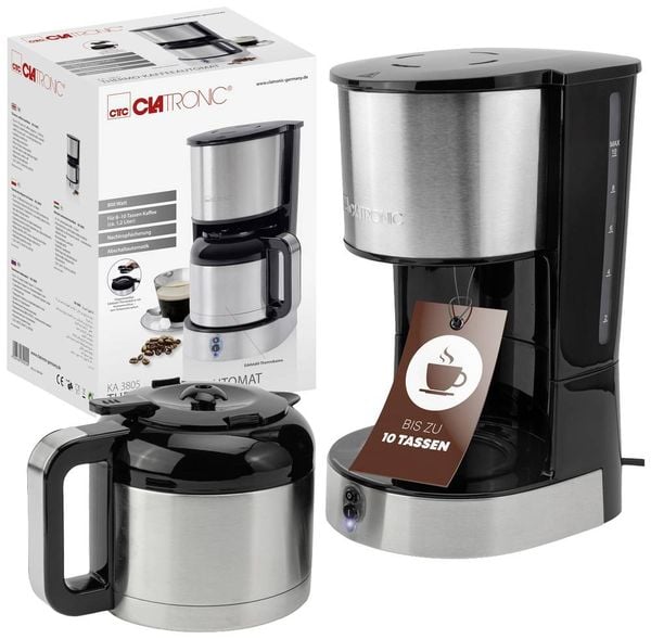 Clatronic KA 3805 Edelstahl-schwarz Kaffeemaschine Edelstahl Fassungsvermögen Tassen=10 Isolierkanne