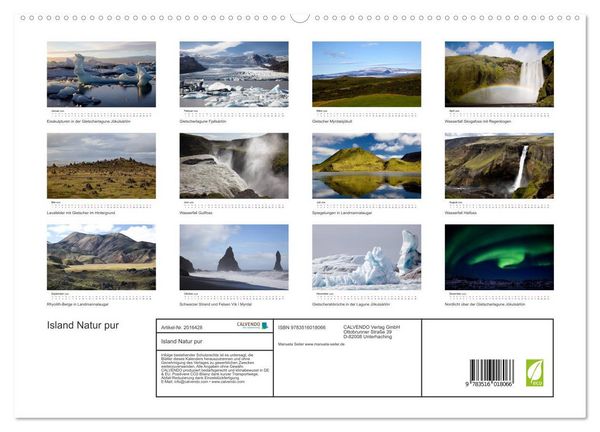 Produktbild: Island Natur pur (hochwertiger Premium Wandkalender 2026 DIN A2 quer), Kunstdruck in Hochglanz