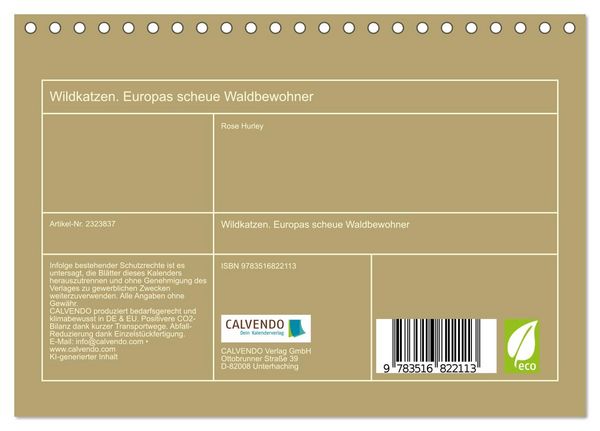 Produktbild: Wildkatzen. Europas scheue Waldbewohner (Tischkalender 2027 DIN A5 quer), CALVENDO Monatskalender