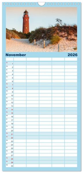Produktbild: Familienplaner 2026 - Fischland-Dar&szlig;-Zingst Impressionen der Halbinsel mit 5 Spalten (Wandkalender, 21 x 45 cm) CALVENDO