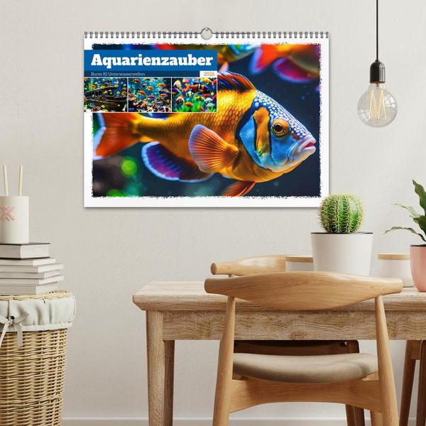 Produktbild: Aquarienzauber - Bunte KI Unterwasserwelten (Wandkalender 2026 DIN A3 quer), CALVENDO Monatskalender
