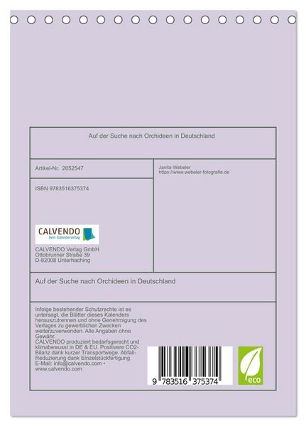 Produktbild: Auf der Suche nach Orchideen in Deutschland (Tischkalender 2026 DIN A5 hoch), CALVENDO Monatskalender