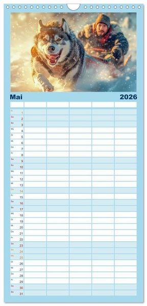Produktbild: Familienplaner 2026 - Huskies - Kraft und Anmut mit 5 Spalten (Wandkalender, 21 x 45 cm) CALVENDO
