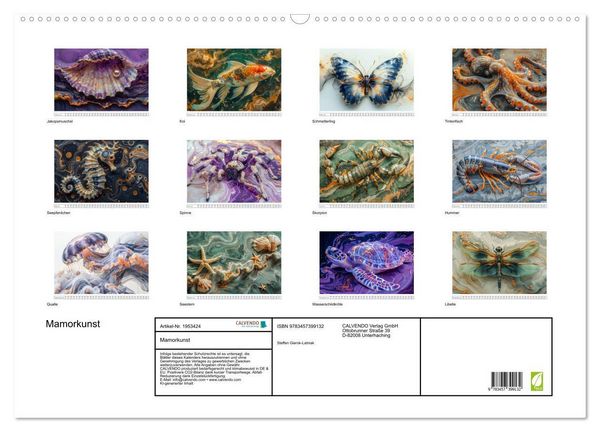 Produktbild: Mamorkunst (Wandkalender 2026 DIN A2 quer), CALVENDO Monatskalender