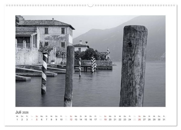 Produktbild: Limone sul Garda schwarzwei&szlig; (hochwertiger Premium Wandkalender 2026 DIN A2 quer), Kunstdruck in Hochglanz