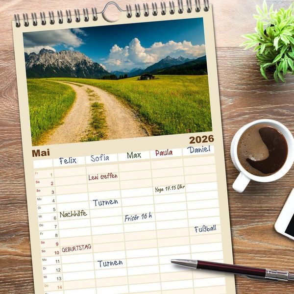 Produktbild: Familienplaner 2026 - Berge. Wege in die Natur mit 5 Spalten (Wandkalender, 21 x 45 cm) CALVENDO