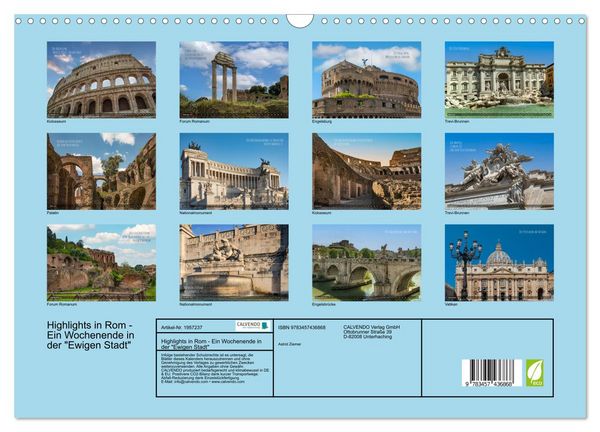 Produktbild: Highlights in Rom - Ein Wochenende in der "Ewigen Stadt" (Wandkalender 2026 DIN A3 quer), CALVENDO Monatskalender