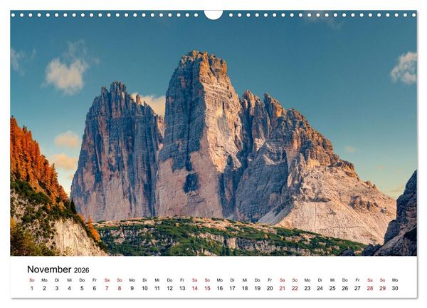 Produktbild: Dolomiten, Drei Zinnen Naturpark: Alpenlandschaften (Wandkalender 2026 DIN A3 quer), CALVENDO Monatskalender