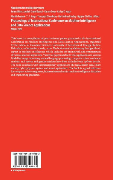 Produktbild: Proceedings of International Conference on Machine Intelligence and Data Science Applications