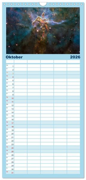 Produktbild: Familienplaner 2026 - Der Weltraum. Gasnebel und Galaxien mit 5 Spalten (Wandkalender, 21 x 45 cm) CALVENDO