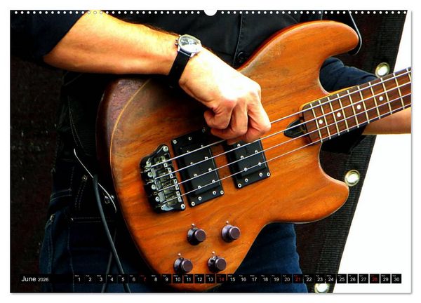 Produktbild: BASS GUITARS put into the spotlight (High Quality Premium Wall Calendar 2026 DIN A2 landscape),CALVENDO 12 Month Wall Calendar
