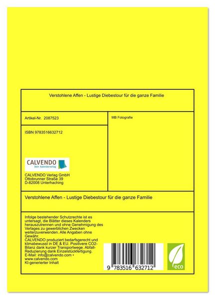 Produktbild: Verstohlene Affen - Lustige Diebestour f&uuml;r die ganze Familie (Tischkalender 2026 DIN A5 hoch), CALVENDO Monatskalender