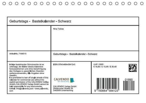 Produktbild: Geburtstags - Bastelkalender - Schwarz (Tischkalender immerw&auml;hrend DIN A5 quer)