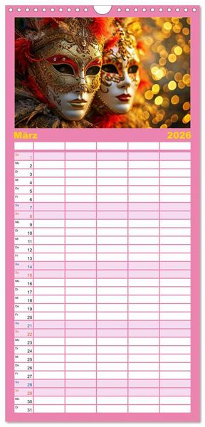 Produktbild: Familienplaner 2026 - MASKEN - poetisch und vertr&auml;umt mit 5 Spalten (Wandkalender, 21 x 45 cm) CALVENDO