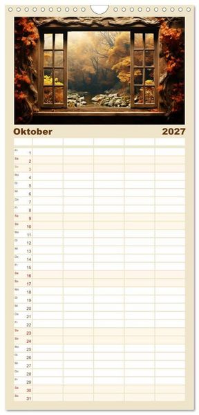 Produktbild: Familienplaner 2027 - Aus dem Fenster geblickt mit 5 Spalten (Wandkalender, 21 x 45 cm) CALVENDO