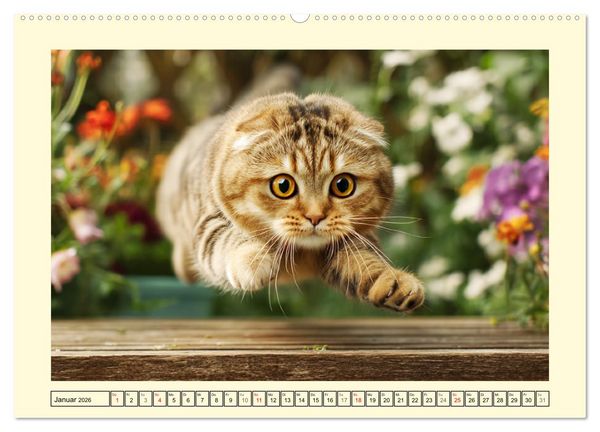 Produktbild: Scottish Fold. Zauberhafte Faltohrkatzen im Garten (hochwertiger Premium Wandkalender 2026 DIN A2 quer), Kunstdruck in Hochglanz