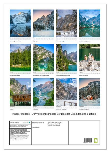 Produktbild: Pragser Wildsee - Der vielleicht sch&ouml;nste Bergsee der Dolomiten und S&uuml;dtirols (Wandkalender 2026 DIN A2 hoch), CALVENDO Monatskalender