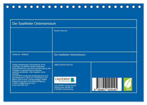 Produktbild: Der Saalfelder Ostereierbaum (Tischkalender 2026 DIN A5 quer), CALVENDO Monatskalender