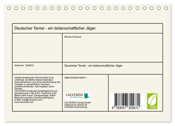 Produktbild: Deutscher Terrier - ein leidenschaftlicher J&auml;ger (Tischkalender 2026 DIN A5 quer), CALVENDO Monatskalender