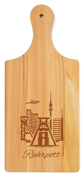 Produktbild: Brotzeitbrett mit Griff aus Kirschbaumholz, Motiv Ruhrpott