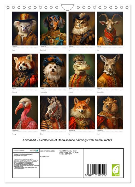 Produktbild: Animal Art - A collection of Renaissance paintings with animal motifs (Wall Calendar 2026 DIN A4 portrait), CALVENDO 12 Month Wall Calendar