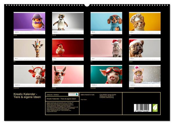 Produktbild: Kreativ Kalender - Tiere & eigene Ideen (hochwertiger Premium Wandkalender 2026 DIN A2 quer), Kunstdruck in Hochglanz