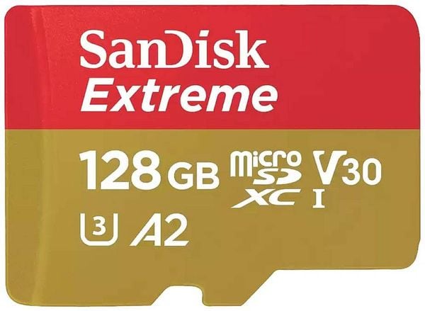 SanDisk Extreme microSDXC-Karte 128 GB Class 10, UHS-I, v30 Video Speed Class stoßsicher, Wasserdicht