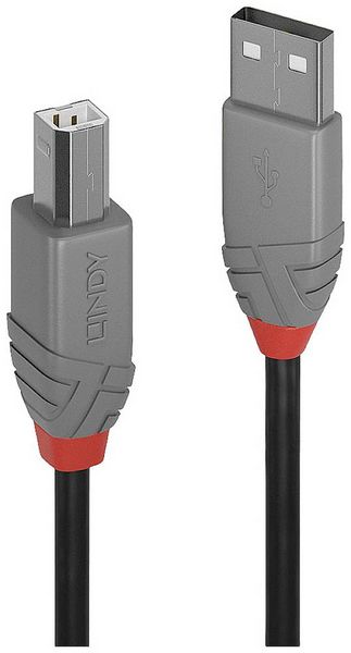 Produktbild: LINDY USB-Kabel USB 2.0 USB-A Stecker, USB-B Stecker 0.20m Schwarz, Grau 36670
