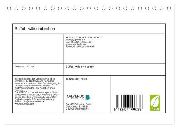 Produktbild: B&uuml;ffel - wild und sch&ouml;n (Tischkalender 2026 DIN A5 quer), CALVENDO Monatskalender