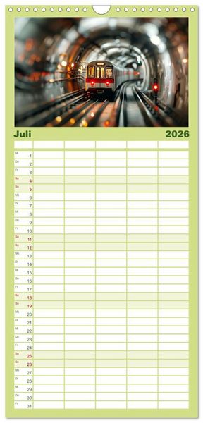 Produktbild: Familienplaner 2026 - Miniaturwelt Eisenbahn - Zug um Zug ins Abenteuer mit 5 Spalten (Wandkalender, 21 x 45 cm) CALVENDO