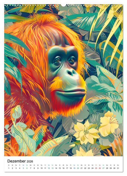 Produktbild: Dschungeltiere im Pop-Art Stil (hochwertiger Premium Wandkalender 2026 DIN A2 hoch), Kunstdruck in Hochglanz