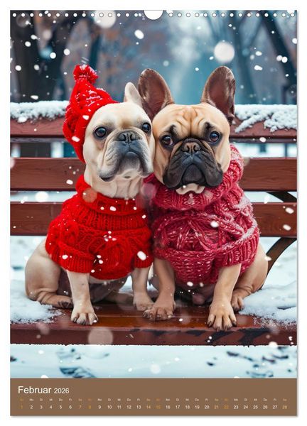 Produktbild: Frenchie Couture - Franz&ouml;sische Bulldoggen in Strick-Chic (Wandkalender 2026 DIN A3 hoch), CALVENDO Monatskalender