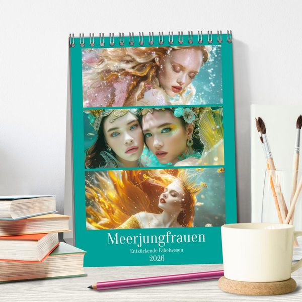 Produktbild: Meerjungfrauen &ndash; Entz&uuml;ckende Fabelwesen (Tischkalender 2026 DIN A5 hoch), CALVENDO Monatskalender