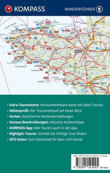 Produktbild: KOMPASS Wanderf&uuml;hrer Bretagne, vom Mont-Saint-Michel bis Saint-Nazaire, 55 Touren mit Extra-Tourenkarte