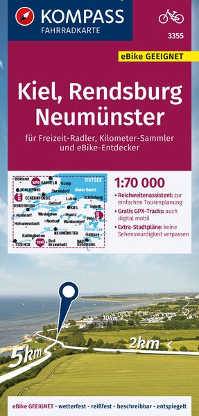 Produktbild: KOMPASS Fahrradkarte 3355 Kiel, Rendsburg, Neum&uuml;nster 1:70.000