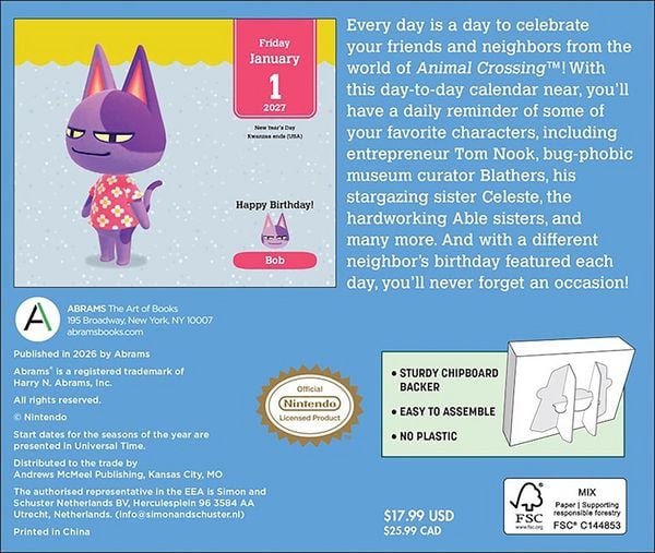 Produktbild: Nintendo &ndash; Animal Crossing 2027 &ndash; Original Harry N. Abrams Tagesabrei&szlig;kalender [Mehrsprachig] [Kalender]