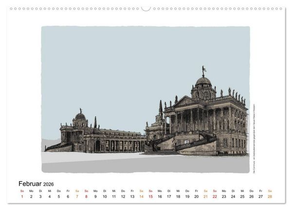 Produktbild: Potsdamer Sehensw&uuml;rdigkeiten in Ink und Farbe (hochwertiger Premium Wandkalender 2026 DIN A2 quer), Kunstdruck in Hochglanz