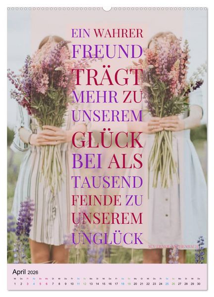 Produktbild: Freundschaft Weisheiten und Zitate (Wandkalender 2026 DIN A2 hoch), CALVENDO Monatskalender