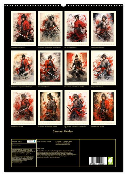 Produktbild: Samurai Helden (hochwertiger Premium Wandkalender 2026 DIN A2 hoch), Kunstdruck in Hochglanz