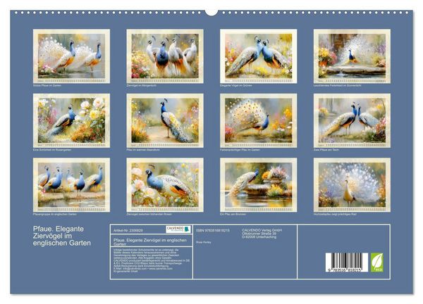 Produktbild: Pfaue. Elegante Zierv&ouml;gel im englischen Garten (hochwertiger Premium Wandkalender 2027 DIN A2 quer), Kunstdruck in Hochglanz