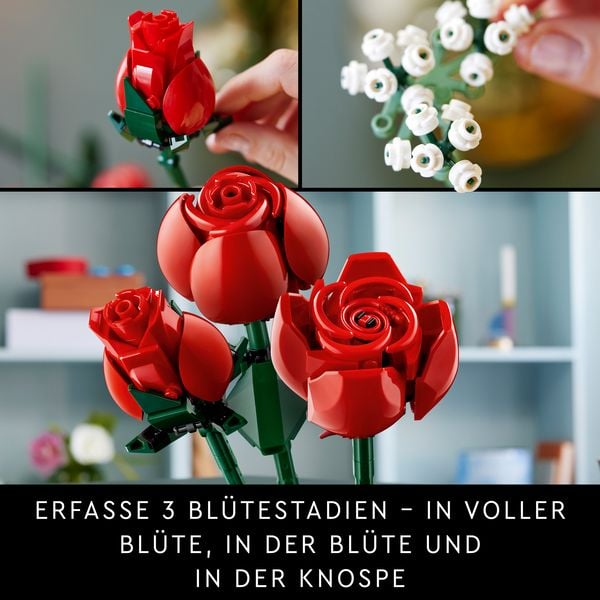Produktbild: LEGO Botanicals 10328 Rosenstrau&szlig;, Kunstblumen Set mit k&uuml;nstlichen Rosen