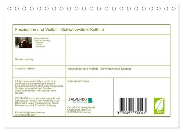 Produktbild: Faszination und Vielfalt - Schwarzw&auml;lder Kaltblut (Tischkalender 2026 DIN A5 quer), CALVENDO Monatskalender
