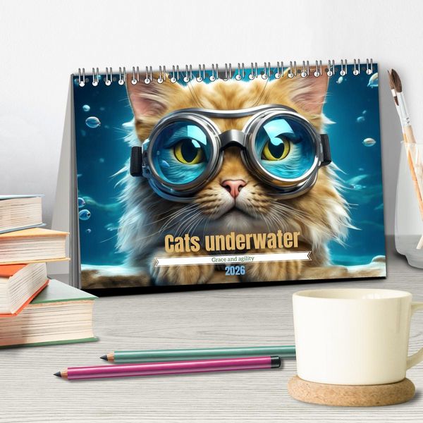 Produktbild: Cats underwater (Desk Calendar 2026 DIN A5 landscape), CALVENDO 12 Month DeskCalendar