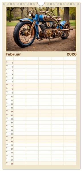 Produktbild: Familienplaner 2026 - Motorr&auml;der im Steampunk-Style mit 5 Spalten (Wandkalender, 21 x 45 cm) CALVENDO